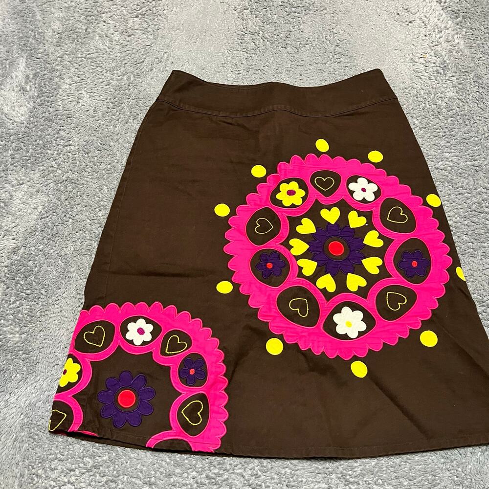 Boden Brown Pink Heart Floral Applique Pencil Skirt 6 Valentine's Day